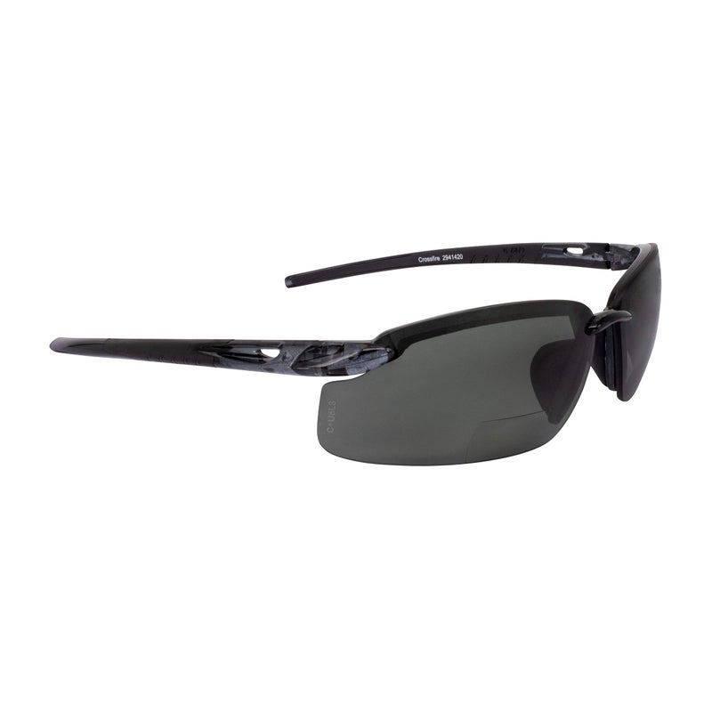 Crossfire Eyewear 2941420 2.0 Diopter ES5 Safety Glasses with Black Frame and Smoke Polarized Lens - Image 1